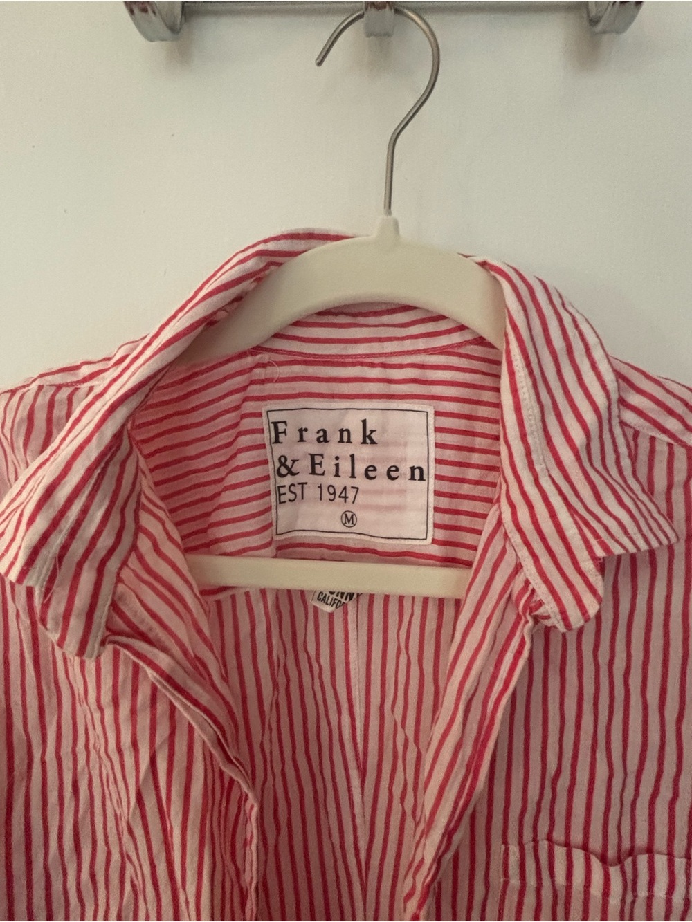 Frank & Eileen red and white striped collared shirt